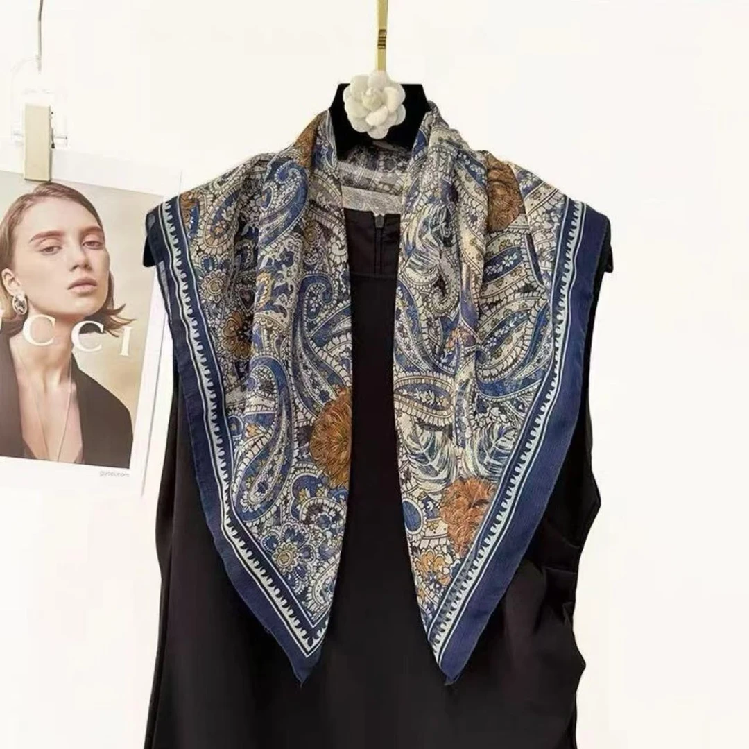 （868）“气质腰果花方巾”春夏季大方巾西丽纱气质百搭防晒丝巾夏天