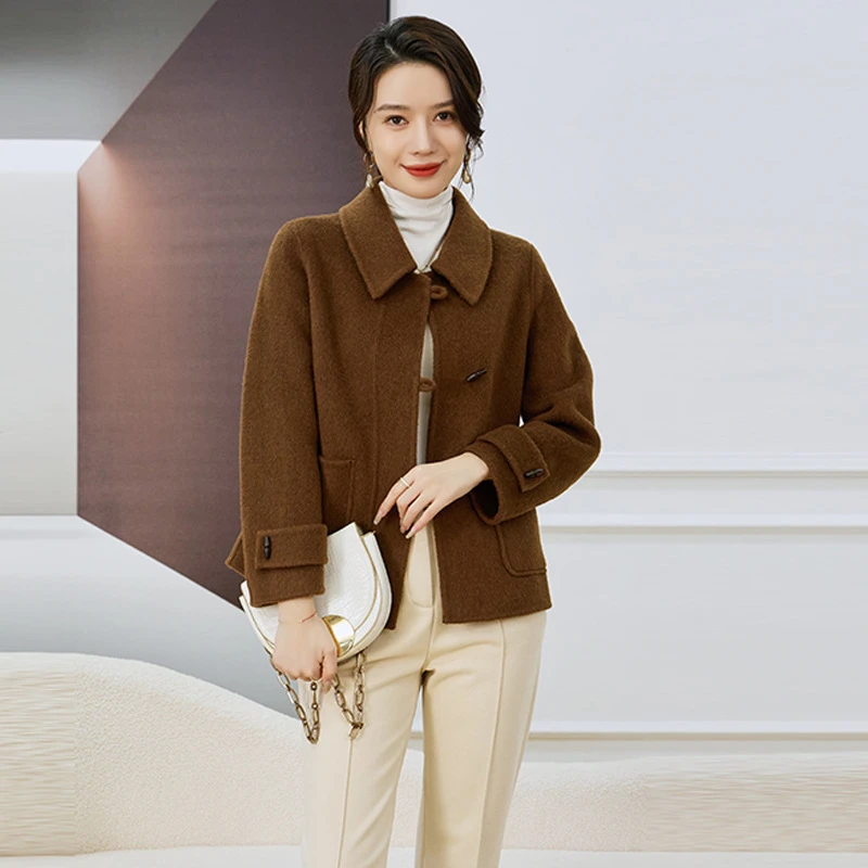 小个子翻领短款双面羊毛大衣女2025秋冬新款韩系高端毛呢外套女士