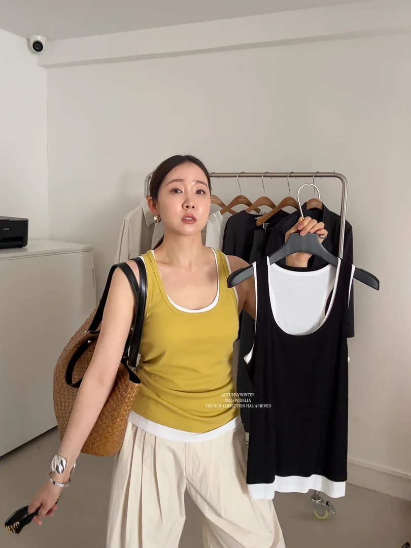 widelia夏季设计感假两件吊带背心女通勤百搭打底上衣7223