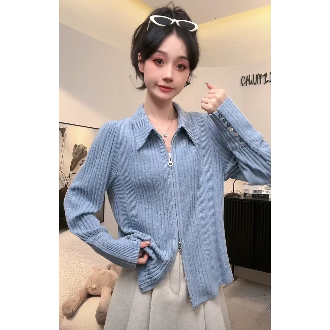 显瘦通勤亮片拉链衬衣【13067】