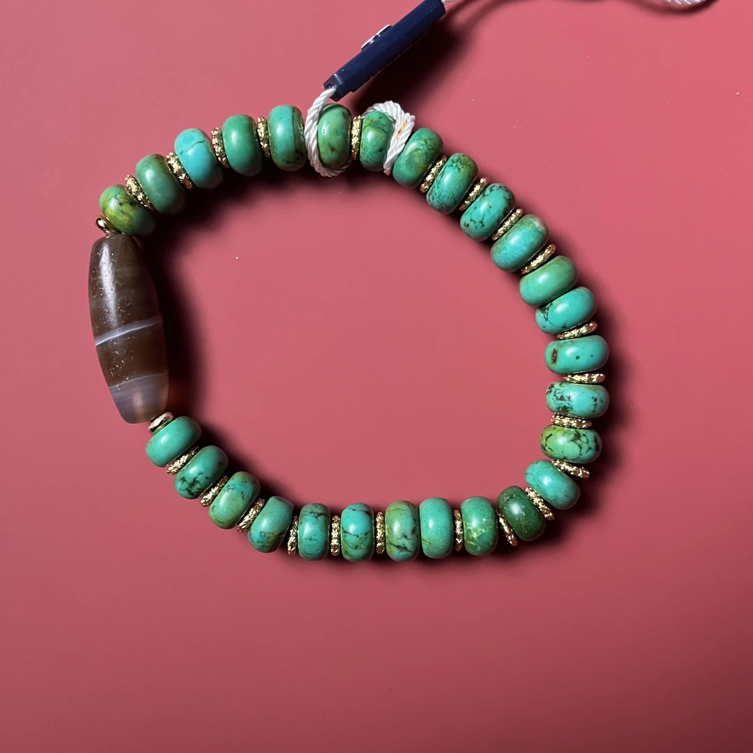 清代 原矿老型松石手串 9154