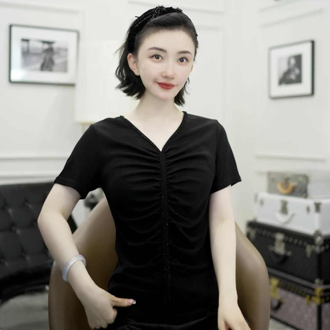 Betty Bairn【空青】高定舒适感V领百搭上衣25B-BW10353