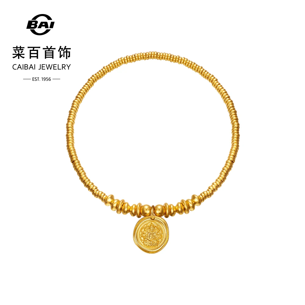 菜百首饰 黄金手串 古法黄金盘缠手链手串足金钱串子黄财神手链