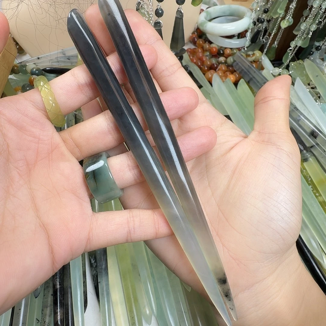 蛇纹石玉合金发饰一对，炸