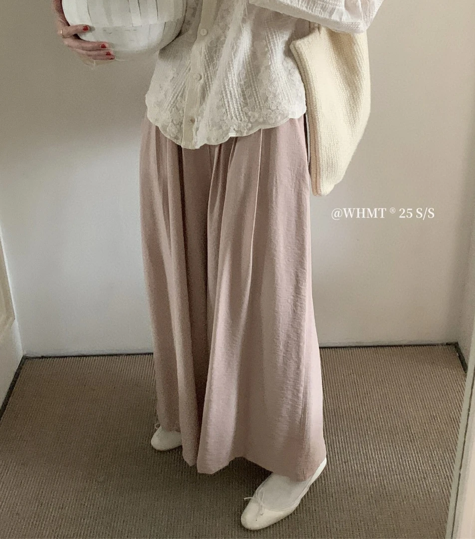 WHMT@8026 后松紧腰 韩系简约百搭显瘦阔腿裙裤（裤长95）