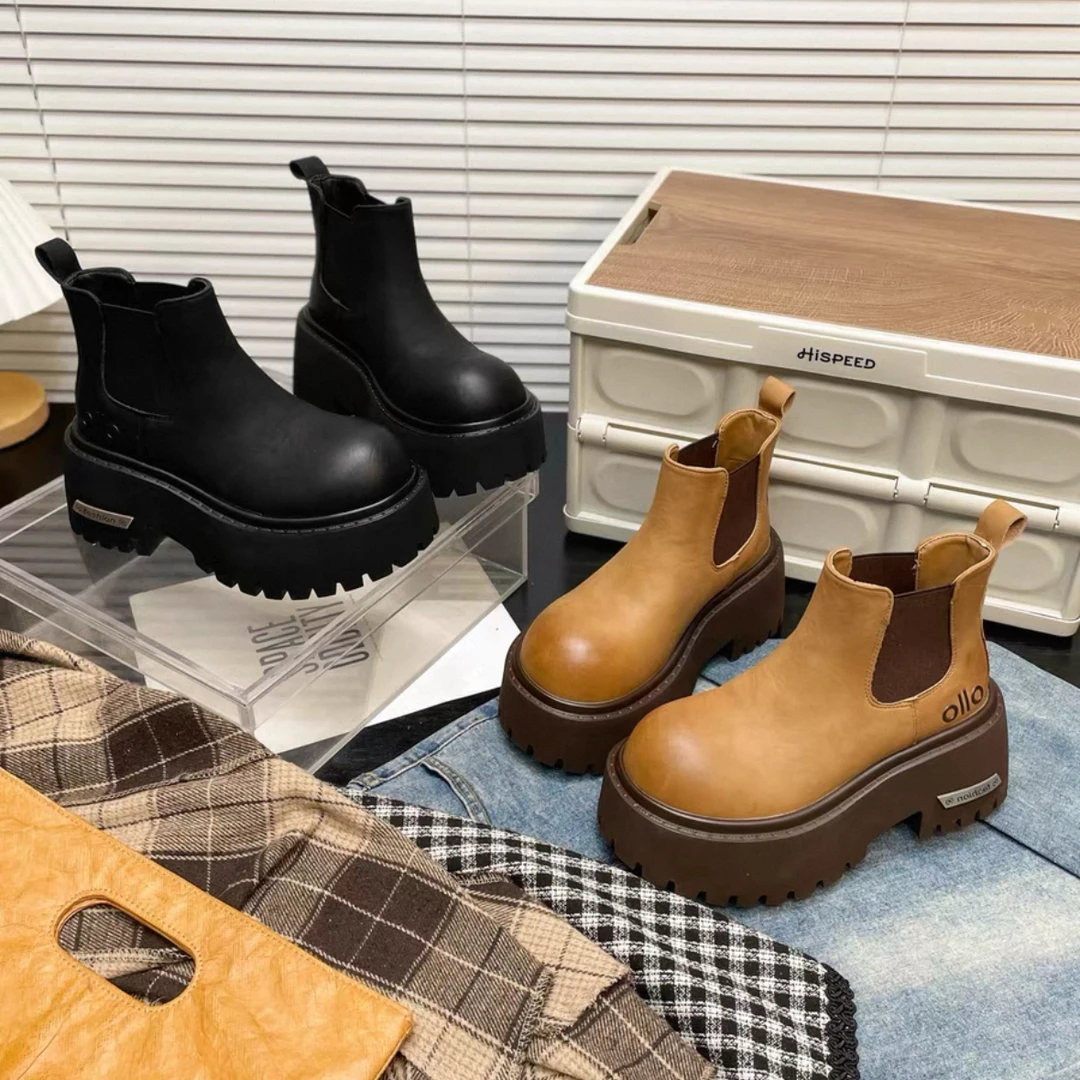 郭姐甄选～6992 欧洲站擦色厚底松糕2025新款复古烟筒切尔西短靴潮