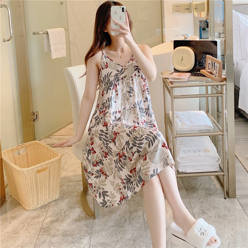 CJQL新款棉绸睡裙女夏薄款性感人造棉吊带裙日系宫廷风绵绸睡