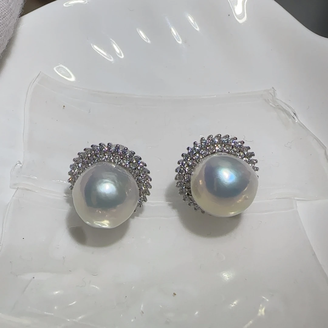 淡水珍珠耳饰银S925镶嵌