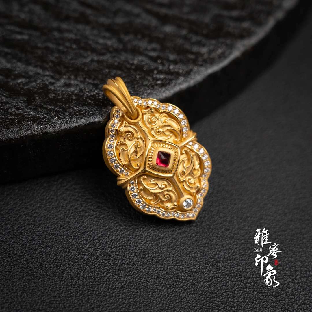 5【雅蜜印象】高端定制观云系列足金手工黄金凤鸟吊坠