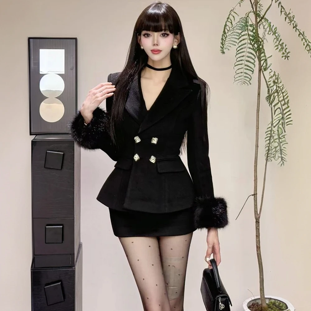 微胖mm法式富家千金气质毛呢外套女秋冬高级感名媛包臀半裙套装