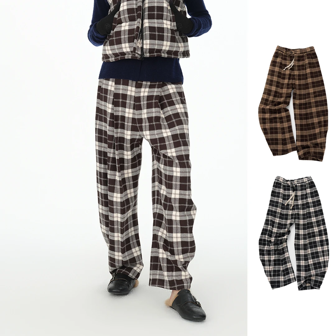 REFOUND TEN设计师25冬格纹弯抽绳裤GoGoBuyer买手店DY5R15008