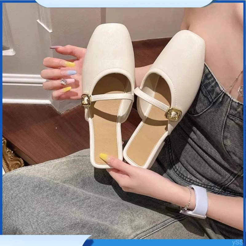 2025年夏季新款法式温柔包头半拖鞋外穿舒适百搭低跟浅口单鞋女鞋