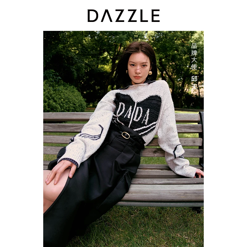 DAZZLE地素 毛针织衫冬季新款女装四季针织重工爱心长袖2I4E465