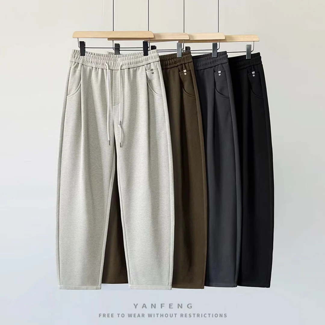 【彩棉双纱纯色弯刀裤】秋冬新款男士宽松潮流休闲裤情侣百搭长裤