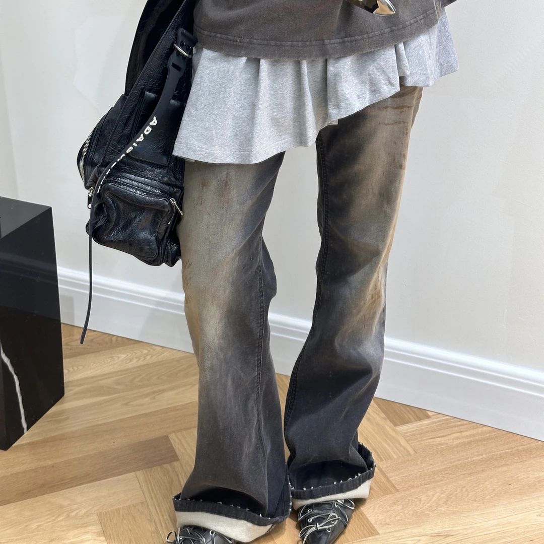 WE11SDONE25秋冬新品做旧擦色微喇牛仔裤NO退支持换码换款）防拍价