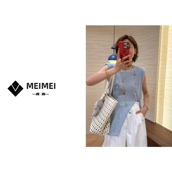 XMM【镂空针织背心】时尚百搭潮流显瘦洋气夏季气质圆领设计师H6806