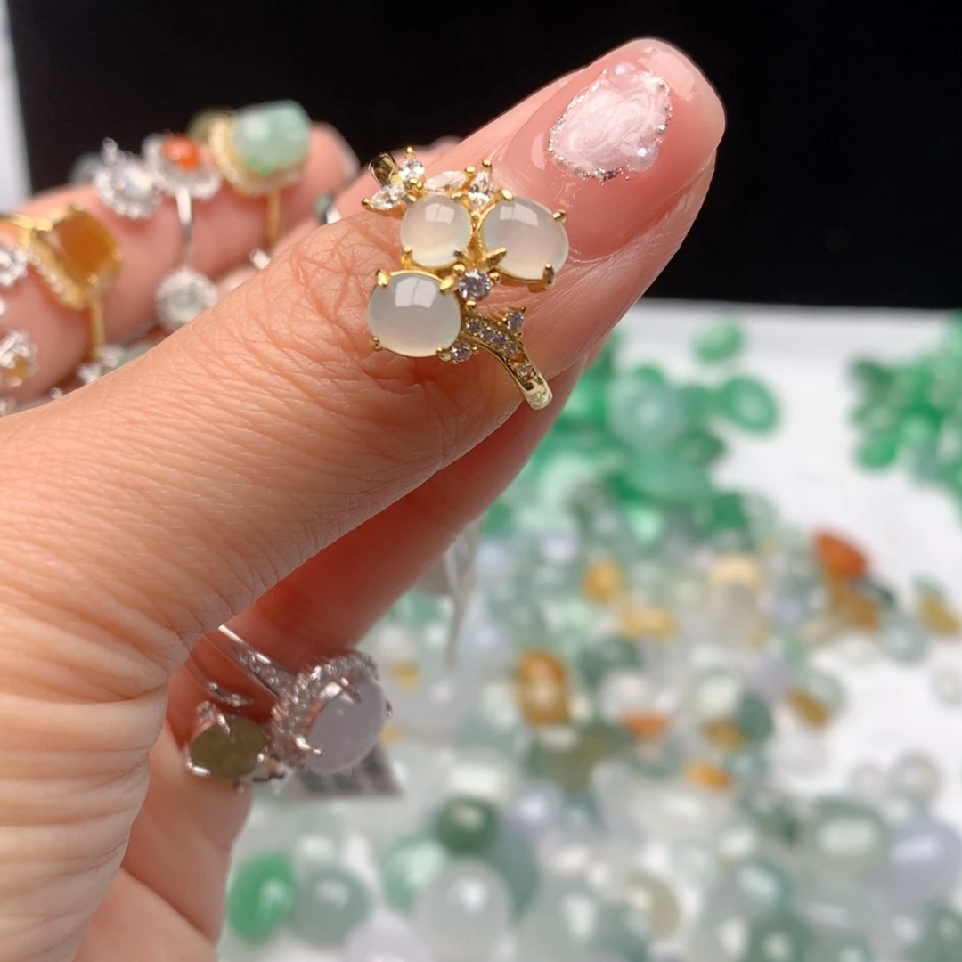 翡翠戒指银S925镶嵌?*-444444