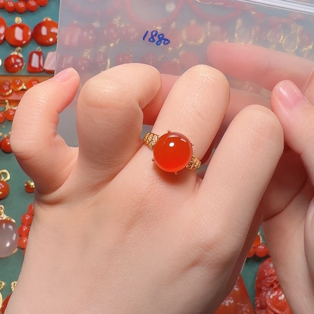 南红玛瑙银S925镶嵌戒指