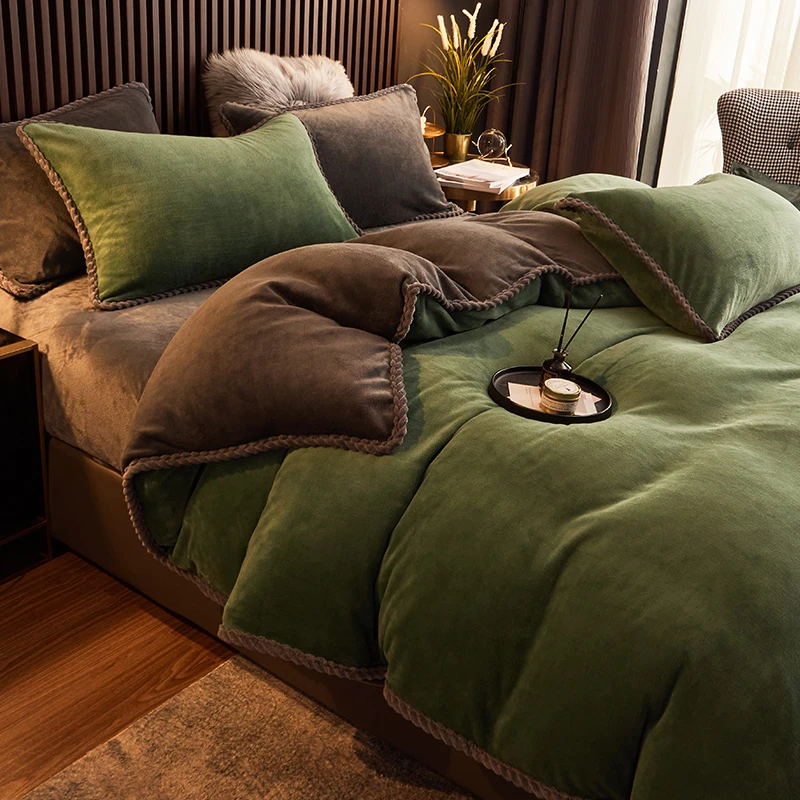 富安娜A类牛奶绒四件套法莱绒被套加厚保暖双面绒高级感珊瑚绒