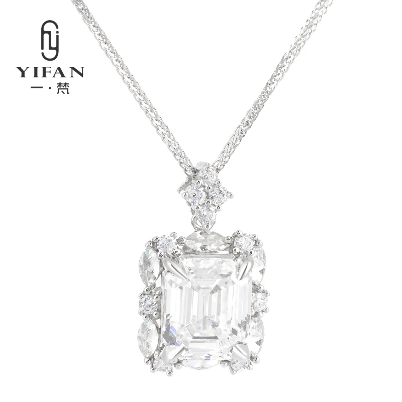 坠链均925银合成锆石 一梵  2078-设计师款祖母切长方形四爪项链