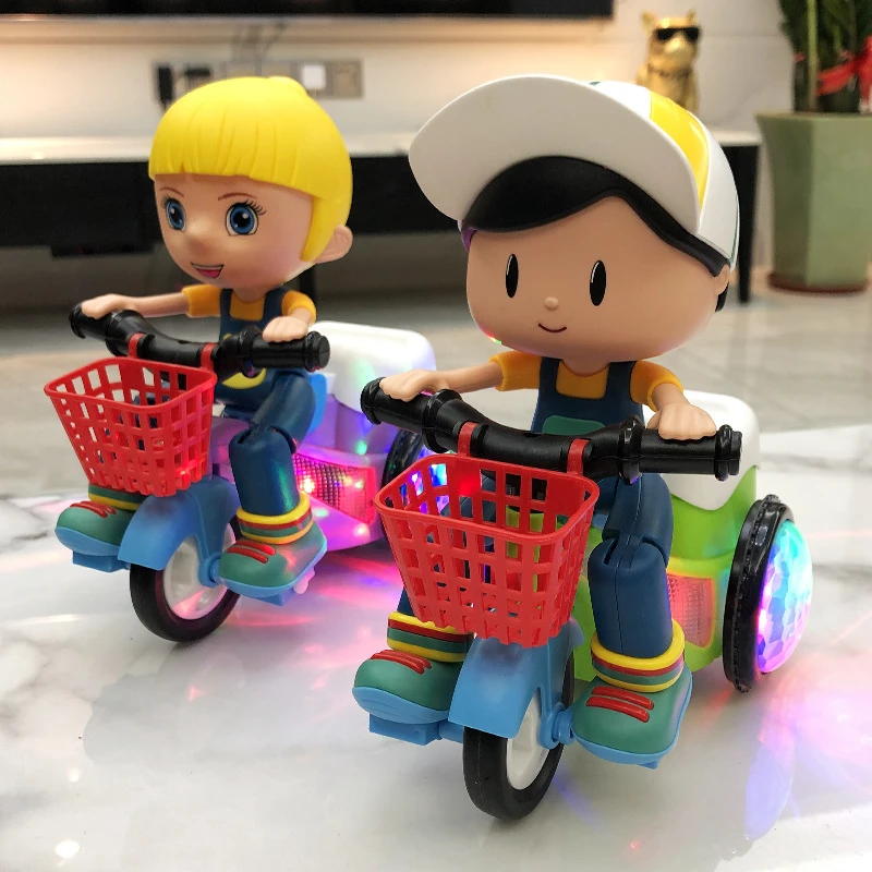 儿童电动特技三轮车玩具万向旋转灯光音乐男孩女孩玩具车生日礼物