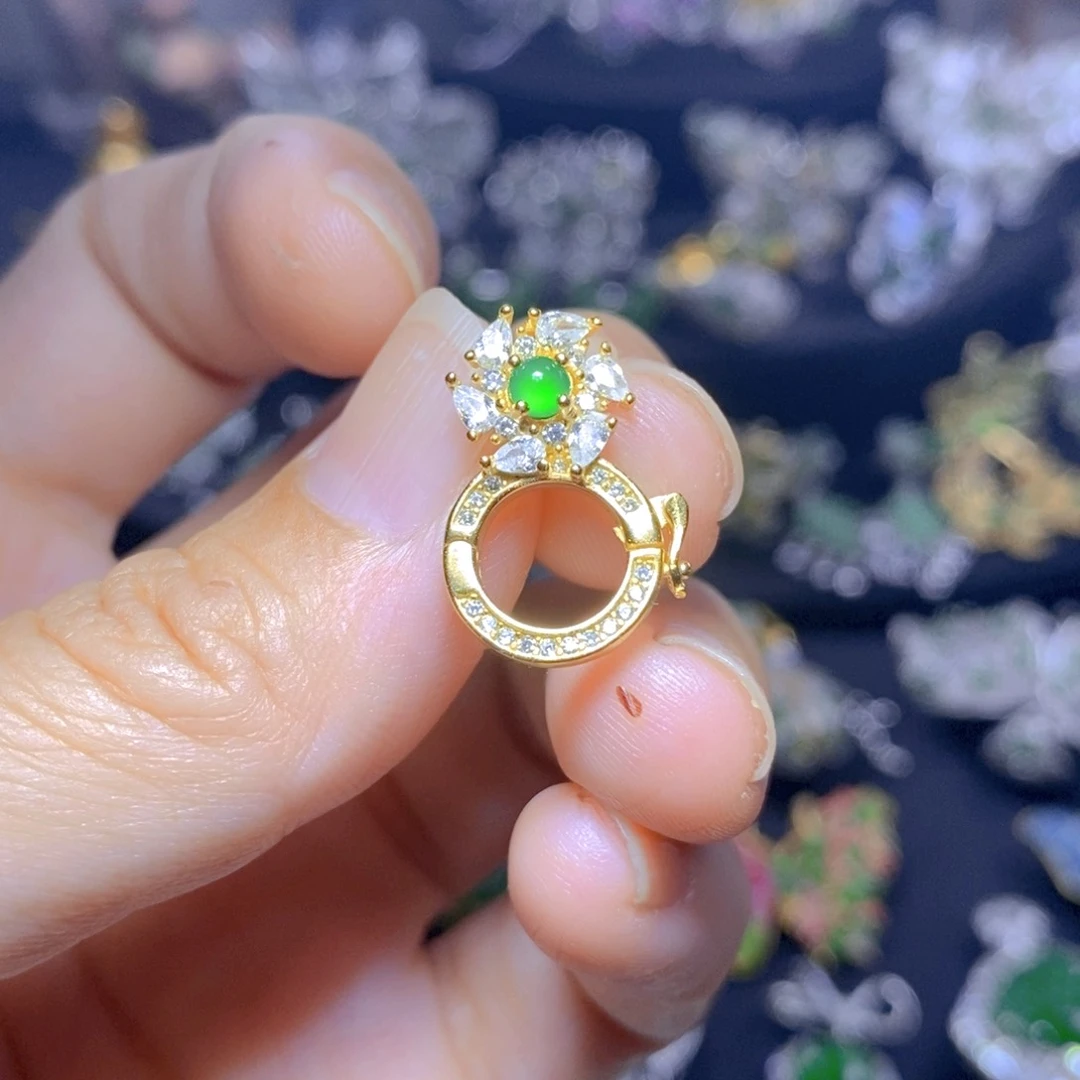 翡翠银S925镶嵌吊坠(不含链)天然翡翠