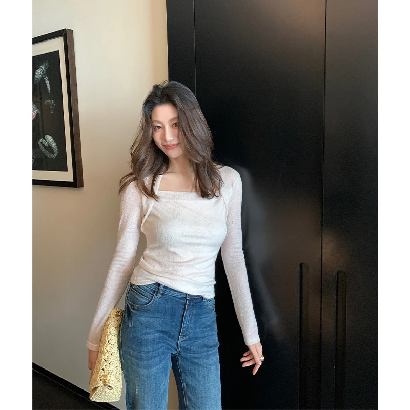 【ALONE SAVOR】龍喜儿告白 羊毛修身薄款网纱开衫J830