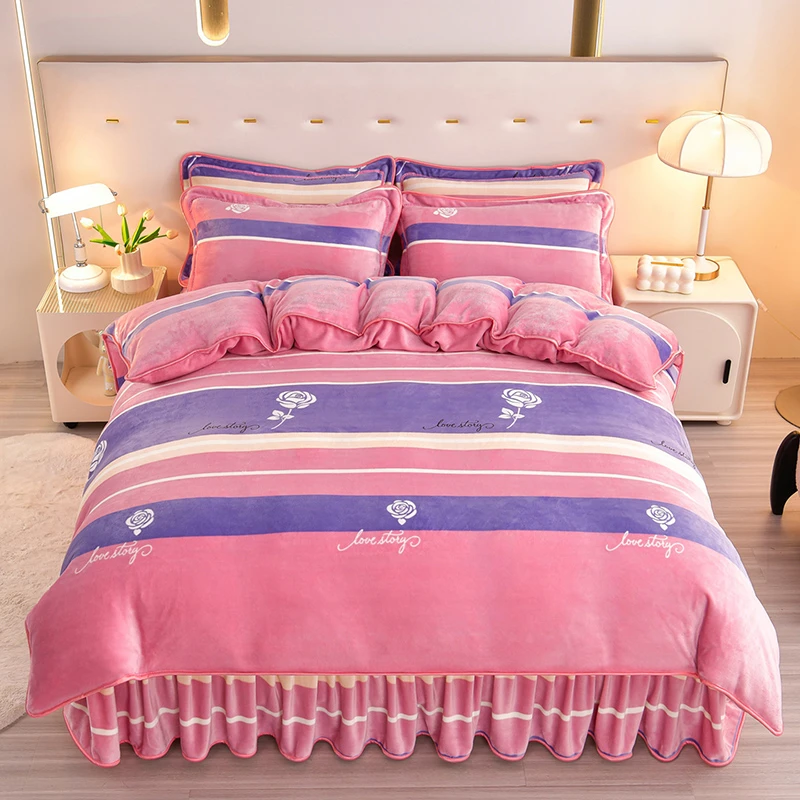 南极火冬季高克重加厚保暖磨毛牛奶绒四件套床上用品柔软细腻被套