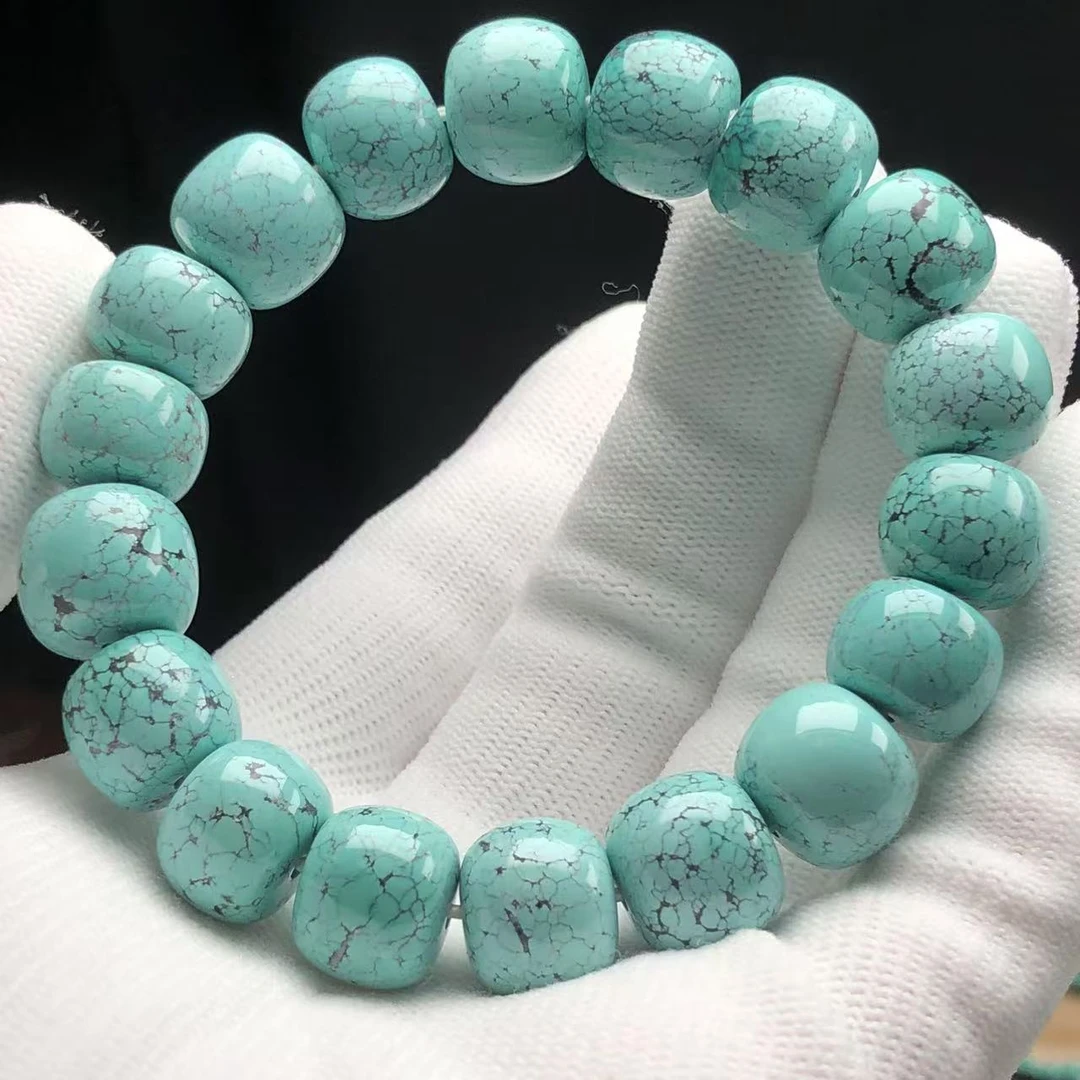 鼎玉绿松石湖北原矿无优化精品玉化网花手串13➕ 走基地出地大