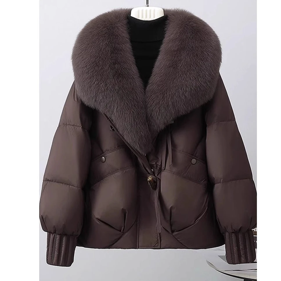 高级感宽松新款棉袄女2025冬季新款时尚保暖大毛领设计感棉衣棉服