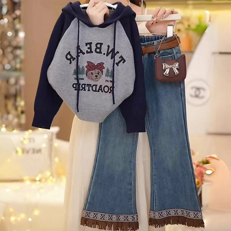 女童连帽毛衣春秋装2025新款儿童卡通上衣韩版女孩针织套头衫洋气