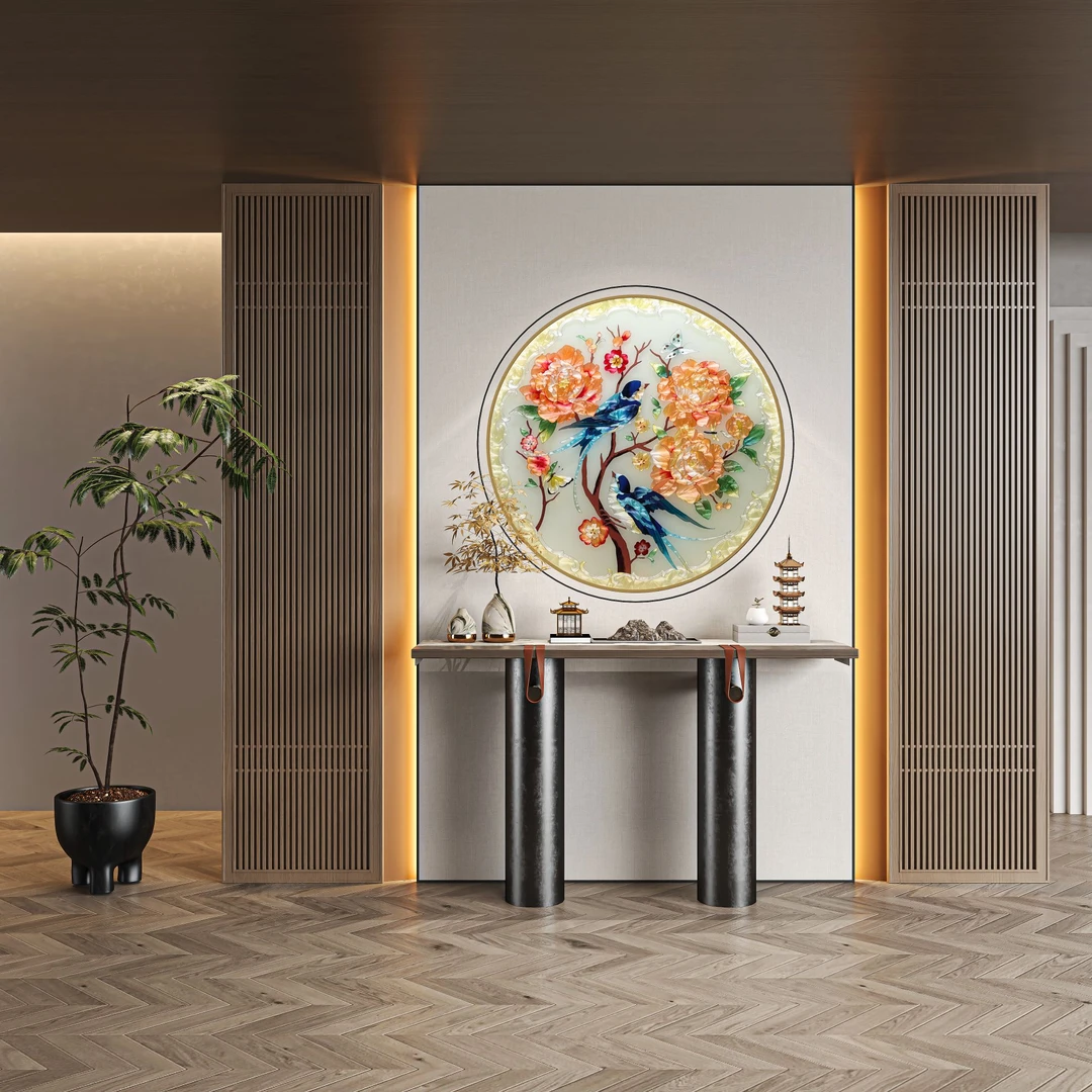 掐丝珐琅彩新中式挂画花鸟装饰画餐厅玄关过道卧室挂画酒店背景墙
