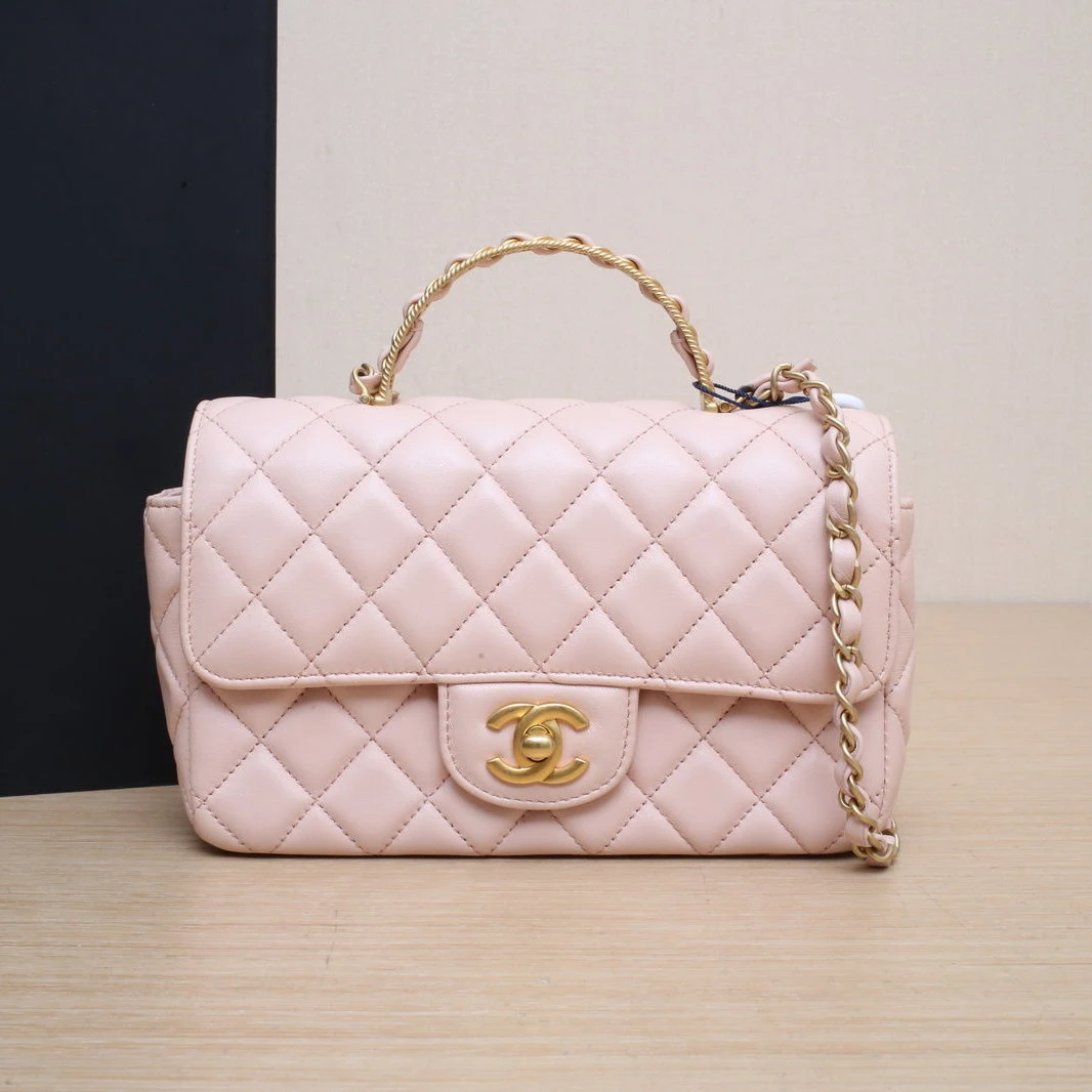 95新 Chanel/香奈儿 【黑黑】23S CF 口盖包 大Mini 粉色 芯片开