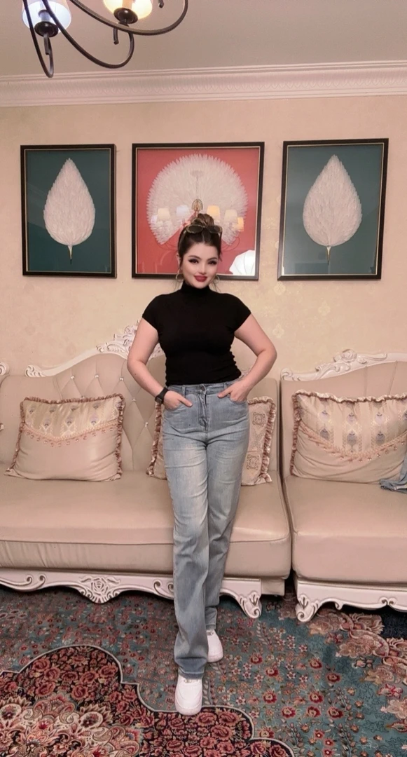 2137牛仔裤直筒裤冬季高腰裤子水洗长裤设计师宽松女士复古蓝色