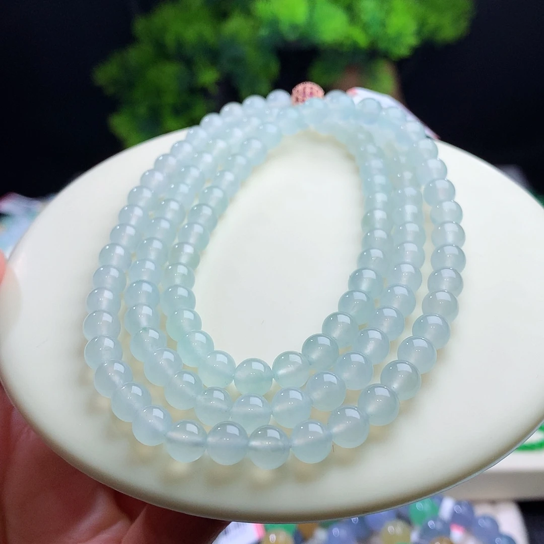 项链未镶嵌翡翠卡6+mm正冰冰胶淡晴底白月光