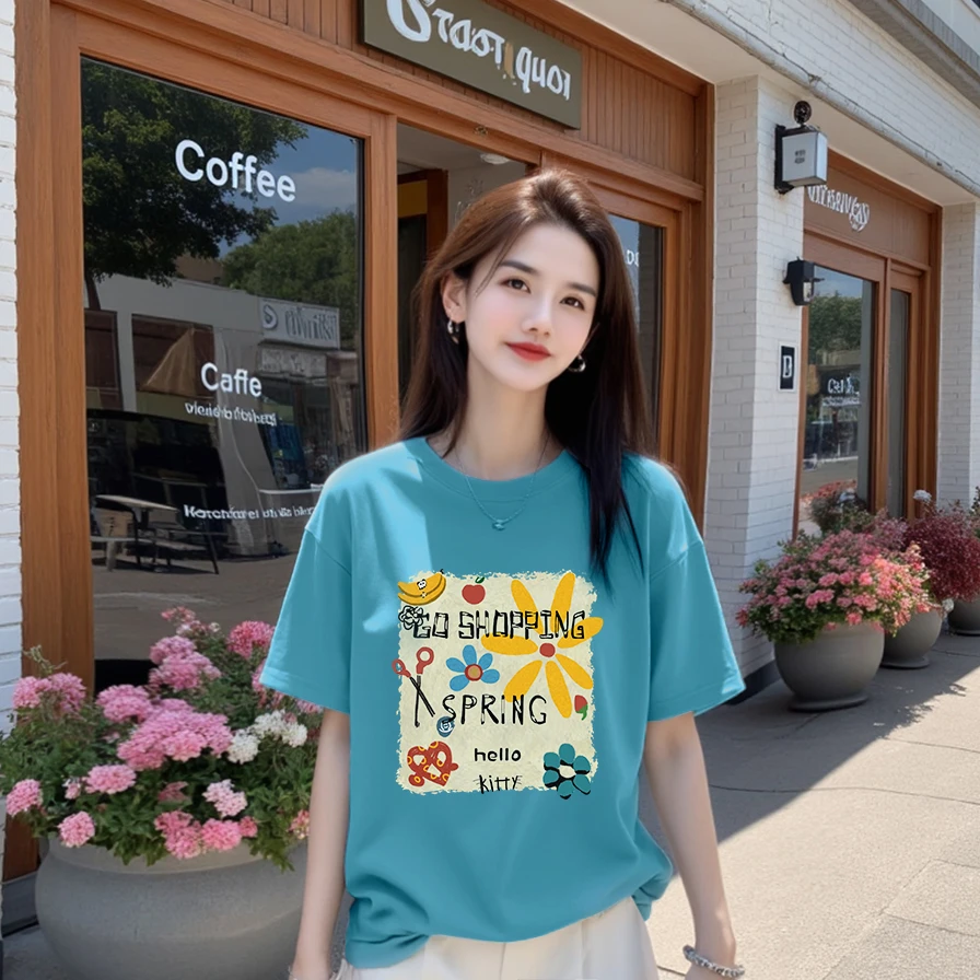 李西西【繁花似锦】纯棉宽松显瘦短袖T恤休闲夏季印花圆领百搭潮流