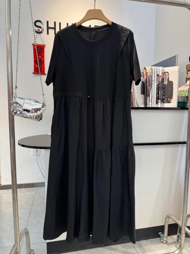 水淼2025夏/新款拼接连衣裙0304时尚气质显瘦纯色