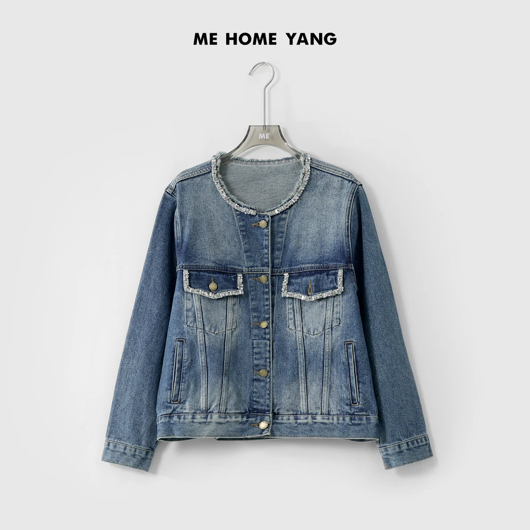 ME【流苏小香牛仔】100棉重工镶钻时尚做旧水洗牛仔外套MESS0603