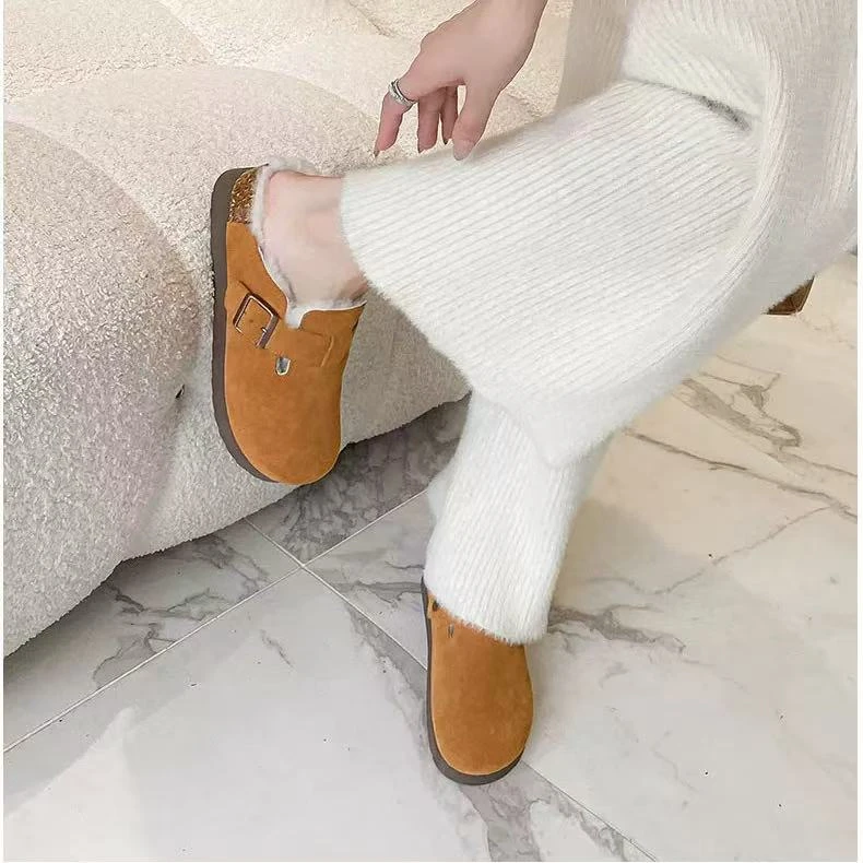 C7670  栗色毛里 新款韩系2025新款金典复古勃肯包头女拖鞋