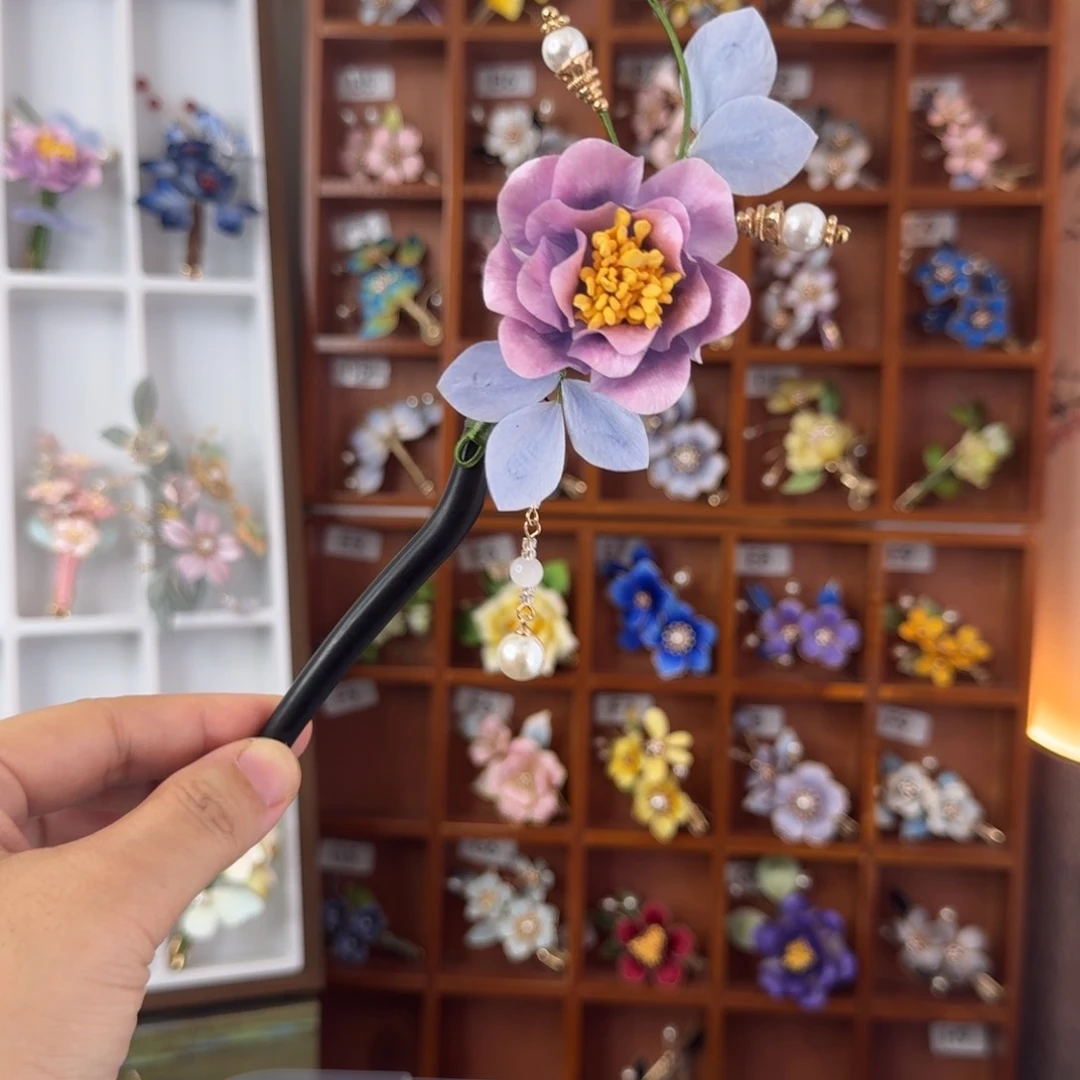 皮质铁合金非遗绒花发簪