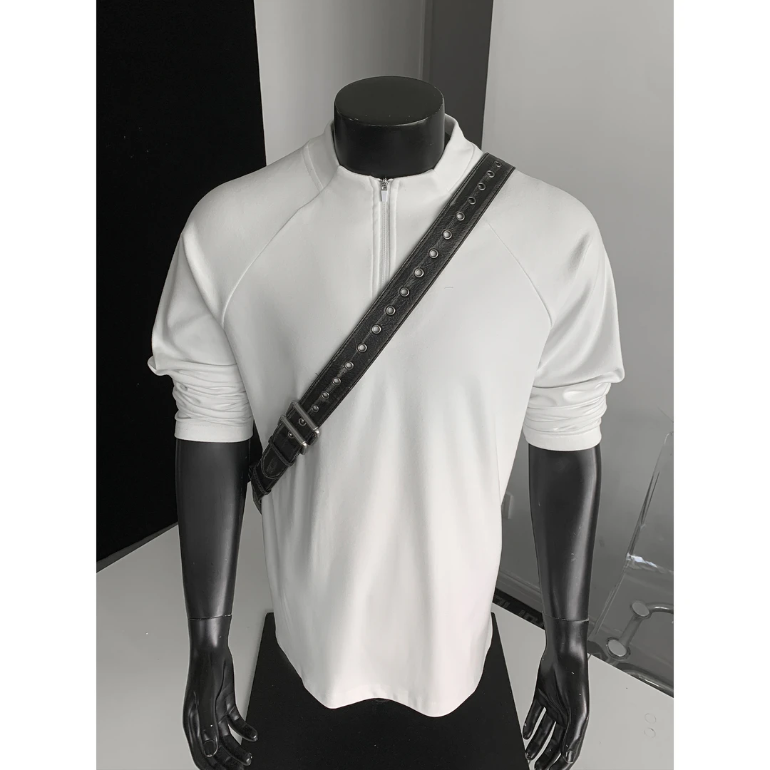 半拉链德绒运动重磅长袖t恤男秋冬美式复古潮牌痞帅内搭宽松上衣