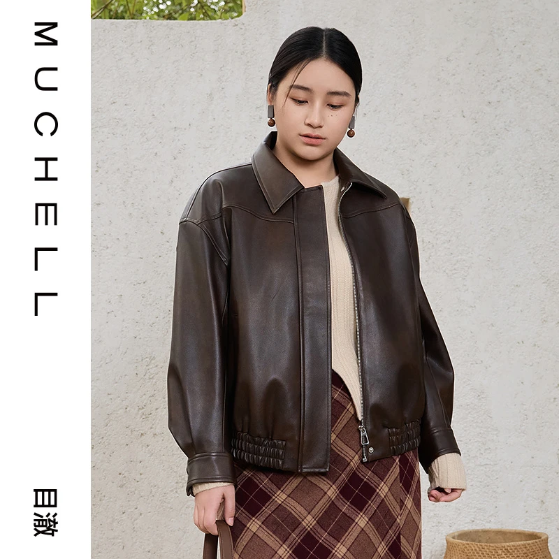 目澈MUCHELL春季新款【如果的事】美拉德擦色大码皮外套MDS1WD4032