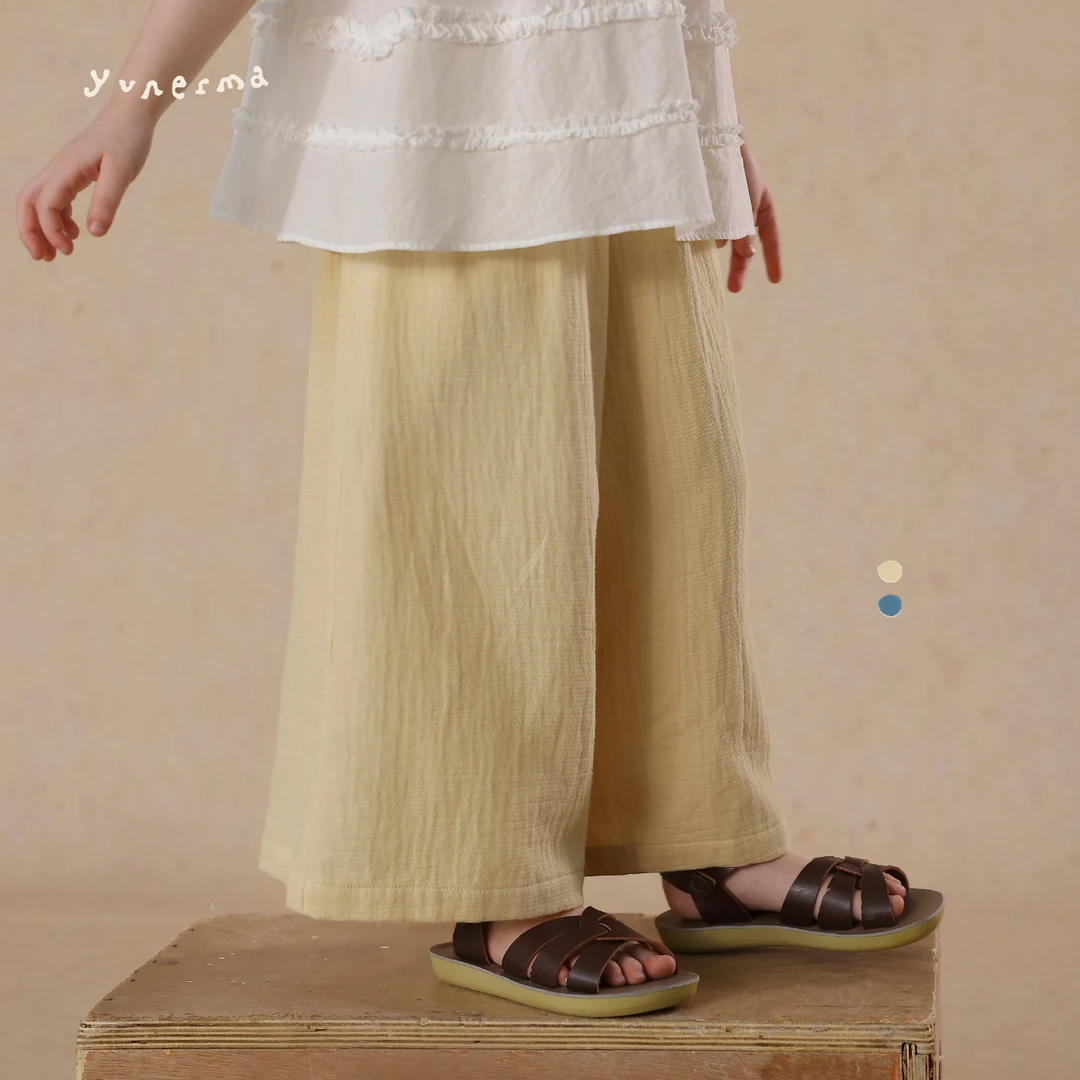 允儿妈女童2025夏季新款百搭休闲阔腿裤 宝宝纯棉防蚊裤儿童9分裤