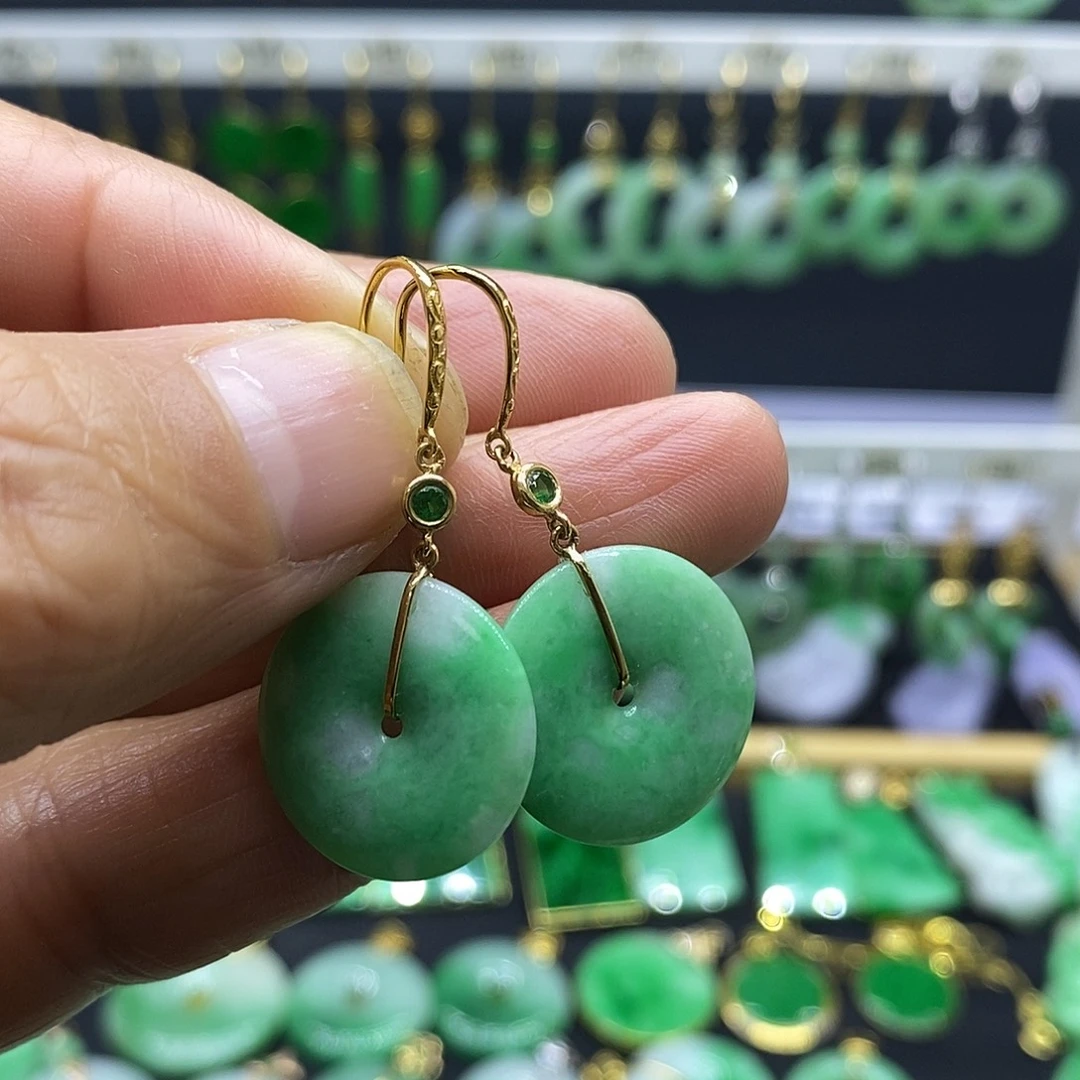 翡翠18K金镶嵌耳饰耳坠