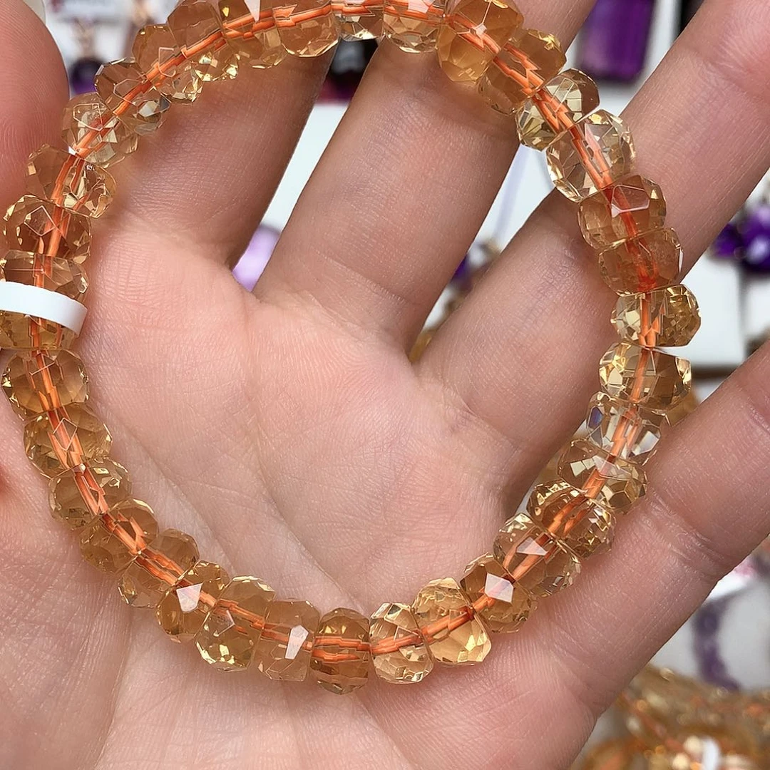 D***孟黄晶珠宝半成品未镶嵌L 切面手串