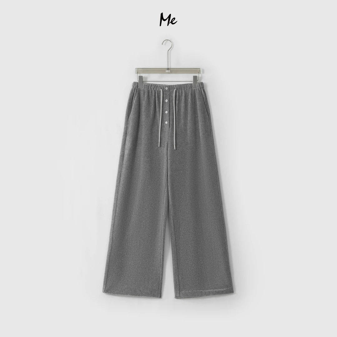ME【松弛绒面休闲裤】假门襟设计款松紧腰头显瘦裤子女MEQA2463磨毛