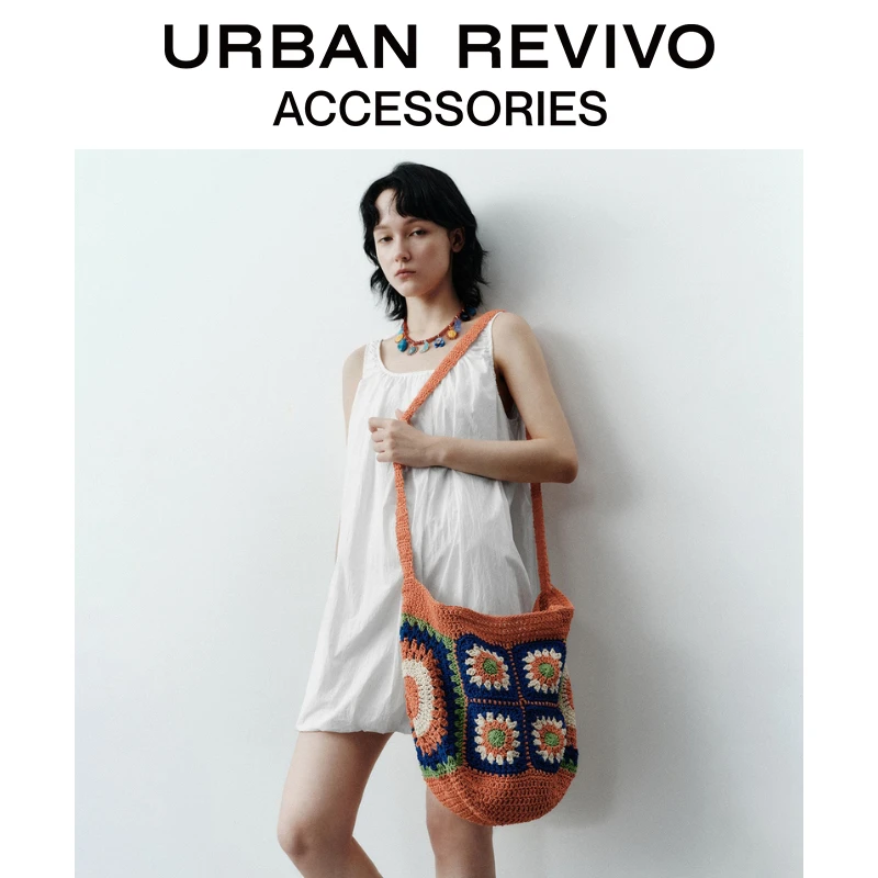 URBAN REVIVO2025秋季新款女士花朵编织单肩斜挎包UAYB50059