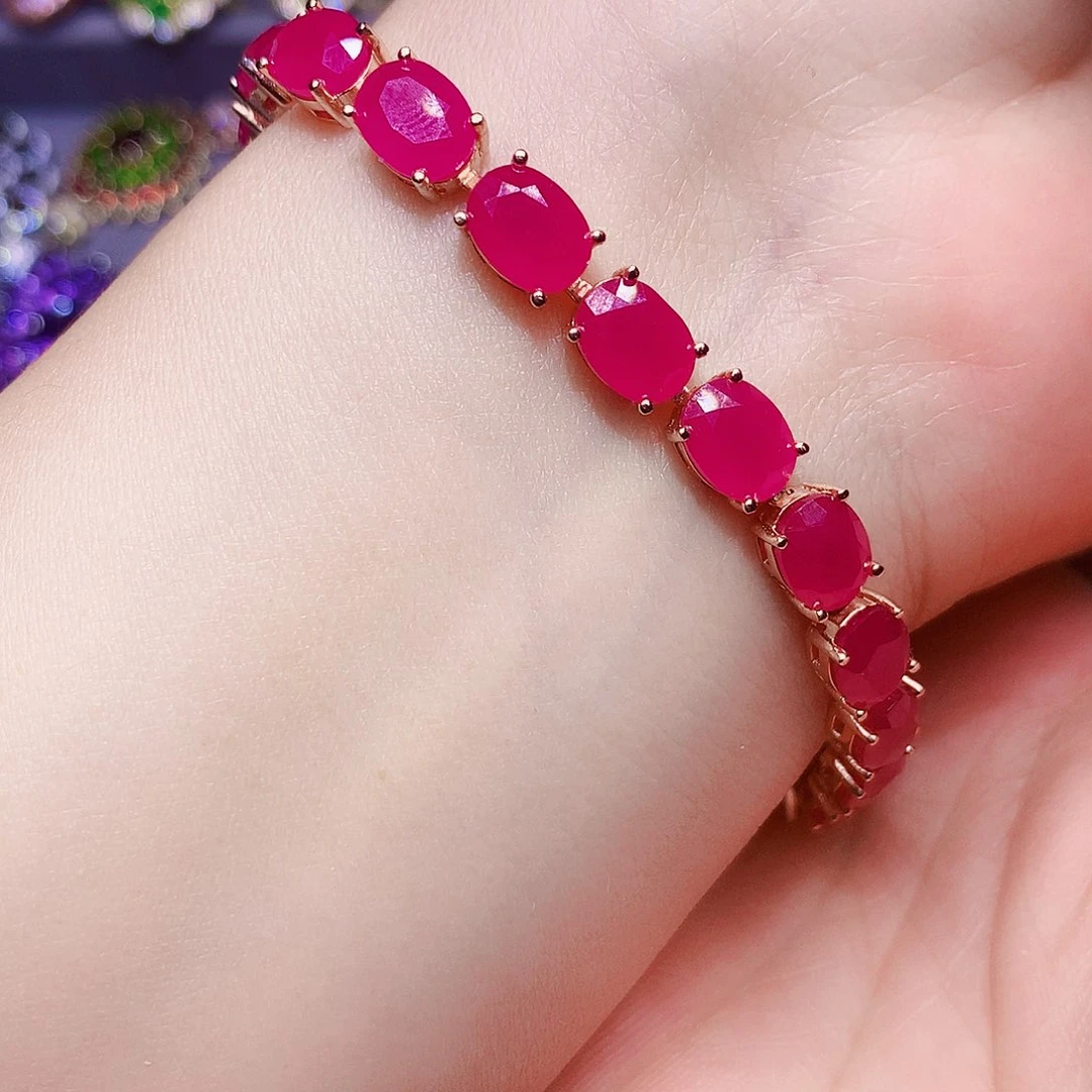 银S925镶嵌手链红宝石心*