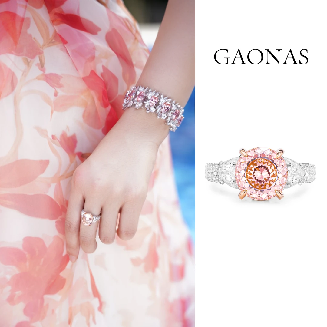 GAONAS 925银合成锆石戒指 经典奢华贵气日落4ct圆形戒指11195JPP