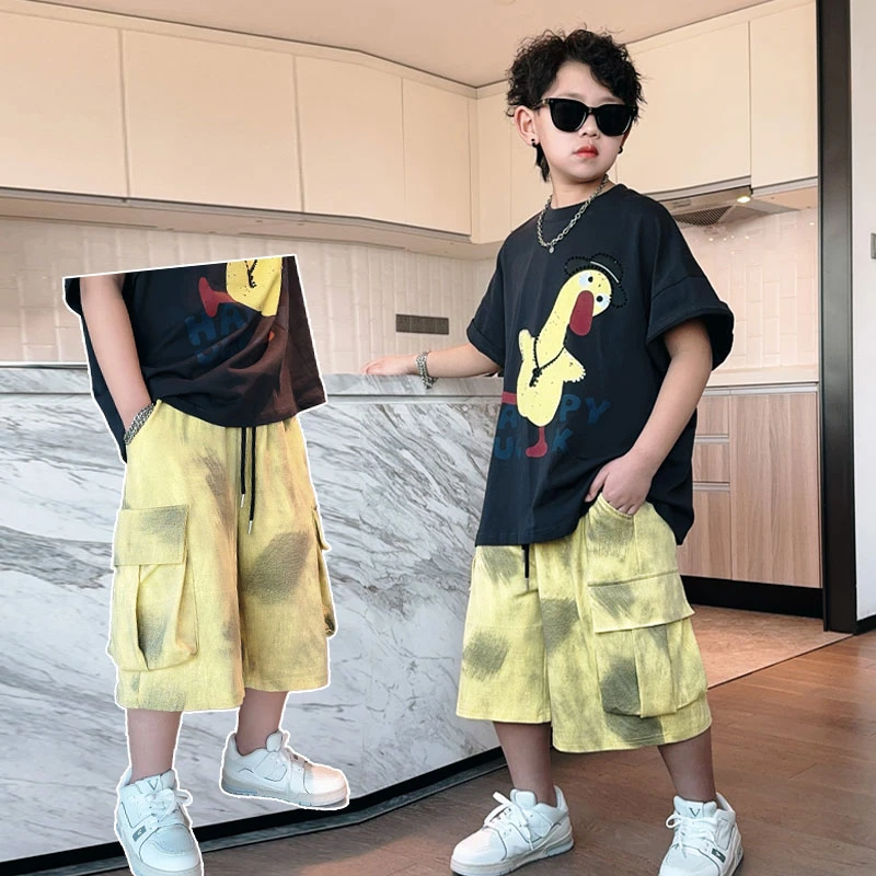 男童工装短裤夏装儿童扎染裤子新款中大童帅气休闲五分裤S7552